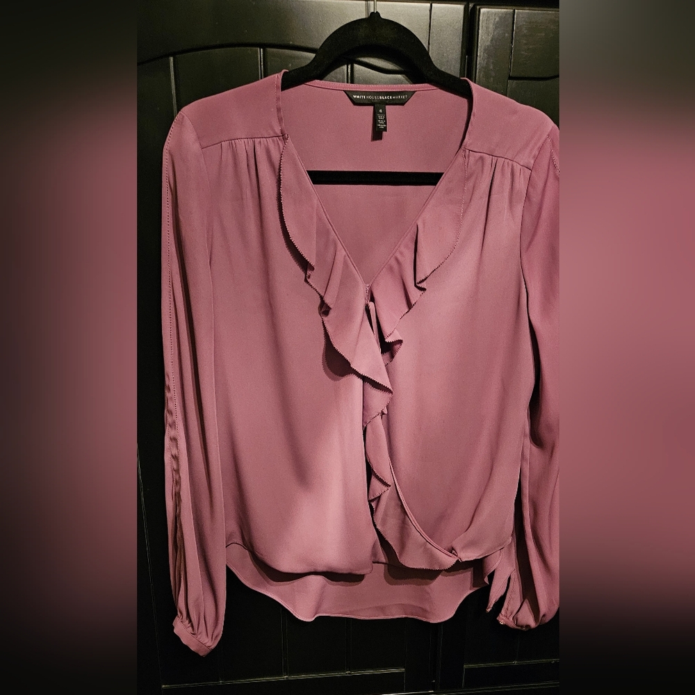 White House Black Market Dusty Rose Ruffle Sheer  Blouse With Camisole Liner